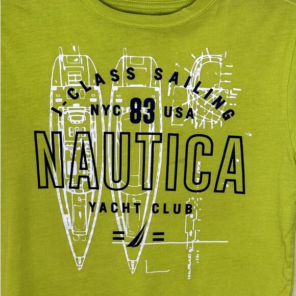 NAUTICA YOUTH LIME GREEN AND BLACK CREW NECK SHORT SLEEVE T-SHIRT SIZE M 10-12 - Picture 3 of 7